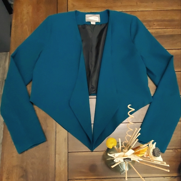 Love 21 by Forever 21 Lapel Cropped Lined Blazer Teal Green size Petite Small - Picture 1 of 8
